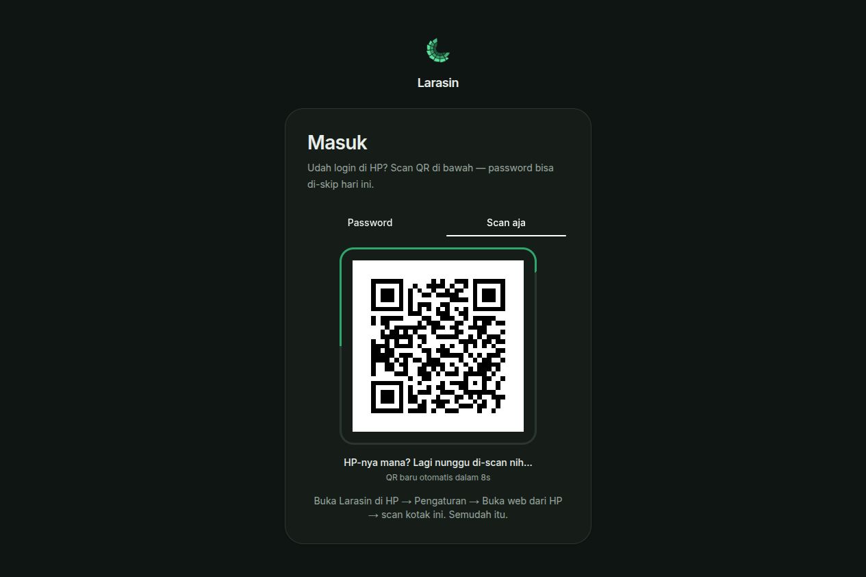 Tab Scan aja di web yang menampilkan QR login dan petunjuk scanner HP