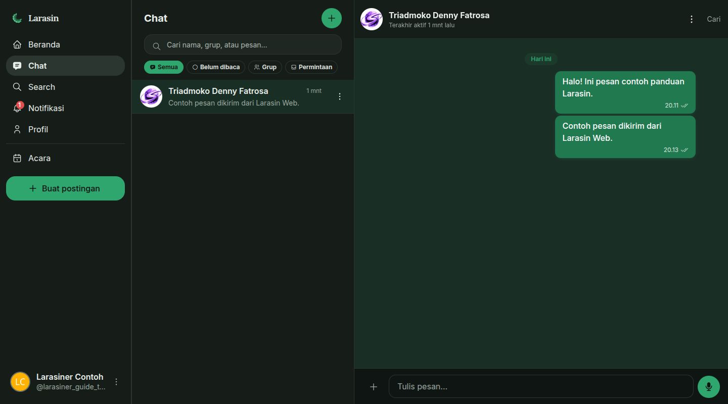 Percakapan web akun uji dengan pesan contoh dan composer untuk membalas